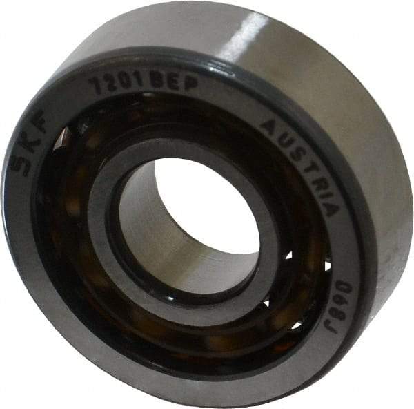 SKF - 12mm Bore Diam, 32mm OD, Open Angular Contact Radial Ball Bearing - 10mm Wide, 1 Row, Round Bore, 3,800 Lb Static Capacity, 7,610 Lb Dynamic Capacity - Industrial Tool & Supply
