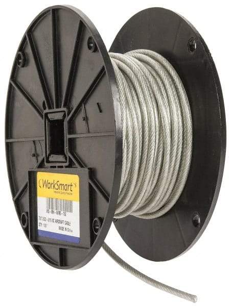 Value Collection - 3/16" x 3/32" Diam, Aircraft Cable - 920 Lb Breaking Strength, 7 x 7 Strand Core, Vinyl Coating - Industrial Tool & Supply