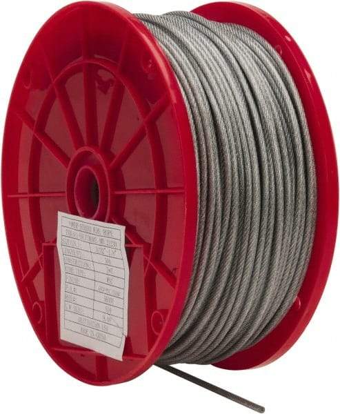 Value Collection - 1/8" x 3/32" Diam, Aircraft Cable - 920 Lb Breaking Strength, 7 x 7 Strand Core, Vinyl Coating - Industrial Tool & Supply