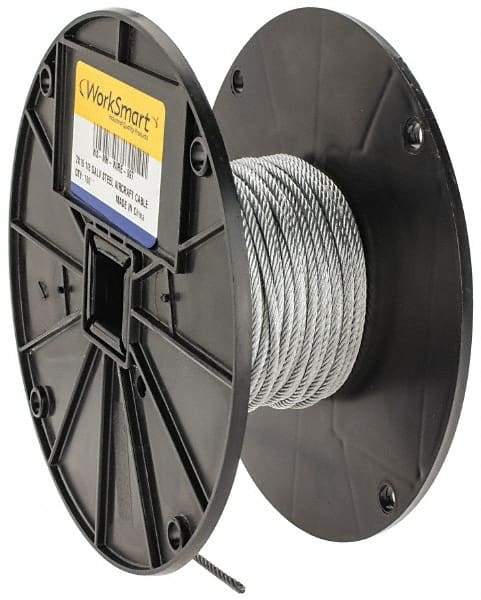 Value Collection - 1/8" Diam, Aircraft Cable - 1,760 Lb Breaking Strength, 7 x 19 Strand Core - Industrial Tool & Supply