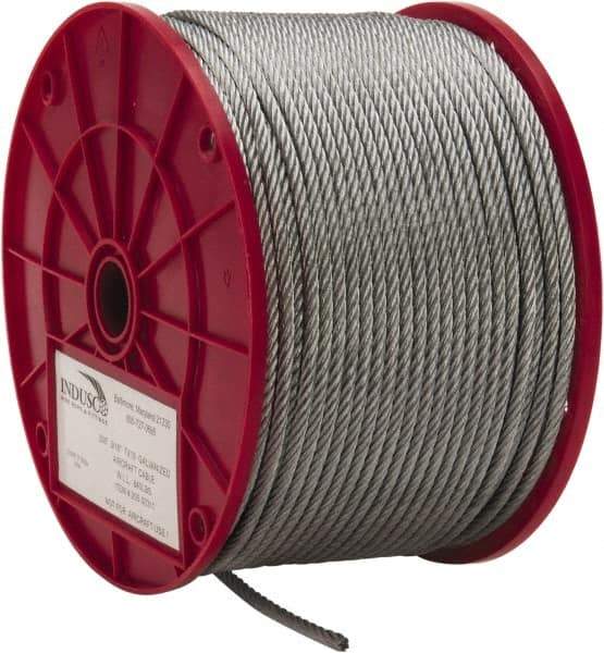 Value Collection - 3/16" Diam, Galvanized Steel Wire Rope - 4,200 Lb Breaking Strength, 7 x 19 Strand Core - Industrial Tool & Supply
