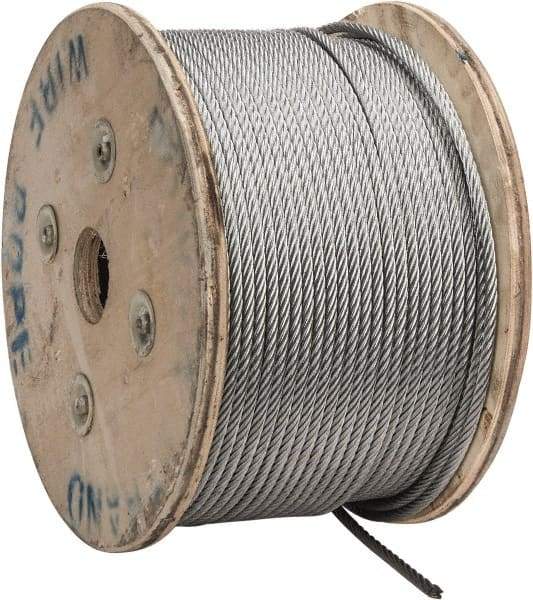 Value Collection - 1/4" Diam, Galvanized Steel Wire Rope - 7,000 Lb Breaking Strength, 7 x 19 Strand Core - Industrial Tool & Supply