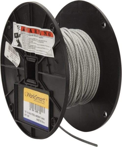 Value Collection - 1/8" Diam, Aircraft Cable - 1,700 Lb Breaking Strength, 7 x 7 Strand Core - Industrial Tool & Supply