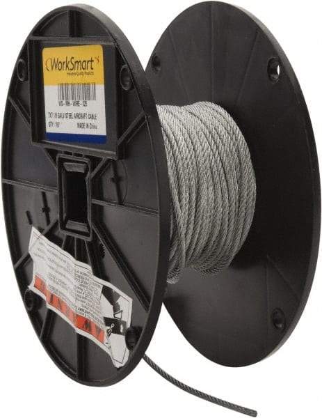 Value Collection - 1/8" Diam, Aircraft Cable - 1,700 Lb Breaking Strength, 7 x 7 Strand Core - Industrial Tool & Supply
