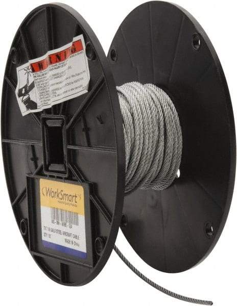 Value Collection - 1/8" Diam, Aircraft Cable - 1,700 Lb Breaking Strength, 7 x 7 Strand Core - Industrial Tool & Supply