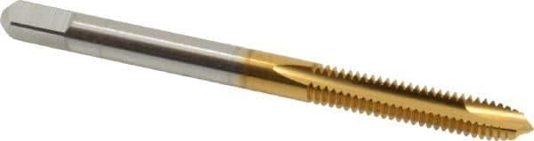 Cleveland - #8-32, 2 Flute, TiN Finish, High Speed Steel Spiral Point Tap - Plug Chamfer, Right Hand Thread, 0.38" Thread Length, 2B Class of Fit, Series 1011TN - Exact Industrial Supply