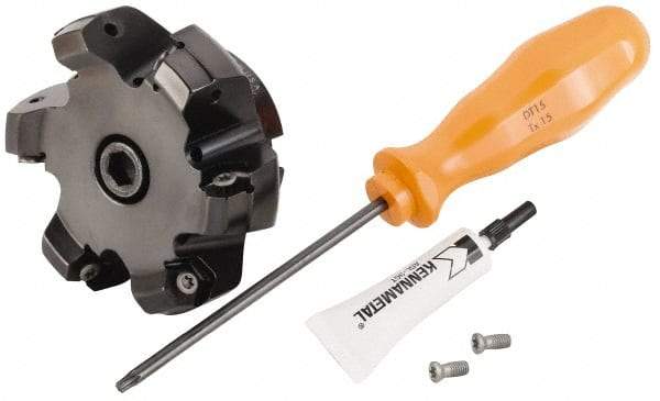 Kennametal - 6 Inserts, 3.017" Cutter Diam, 0.065" Max Depth of Cut, Indexable High-Feed Face Mill - 3/4" Arbor Hole Diam, 1.575" High, KSHR Toolholder, HNGJ 0905.. Inserts, Series Dodeka Mini High-Feed - Industrial Tool & Supply