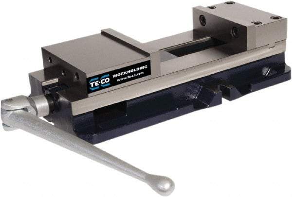 TE-CO - 8" Jaw Width, 11" Jaw Opening Capacity, Horizontal Stationary Machine Vise - Manual Operation, 12,000 Lb Capacity, 1 Station, 24-1/2" Long x 5.51" High x 2-1/4" Deep, 2-1/4" Jaw Height - Industrial Tool & Supply