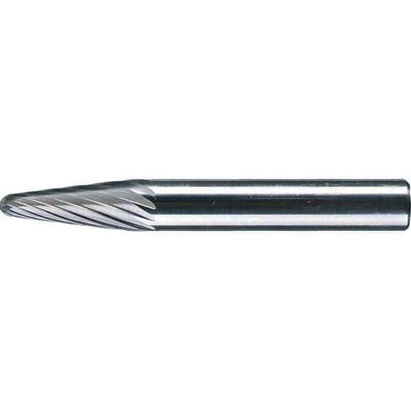 PFERD - 1/4" Cut Diam, 1/4" Shank Diam, 14° Taper Head Single Cut Burr - Tungsten Carbide, 5/8" LOC, 1-15/16" OAL - Industrial Tool & Supply