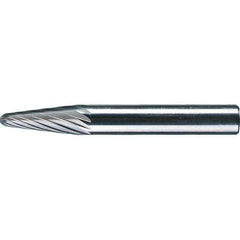 PFERD - 1/4" Cut Diam, 1/4" Shank Diam, 14° Taper Head Single Cut Burr - Tungsten Carbide, 5/8" LOC, 1-15/16" OAL - Industrial Tool & Supply