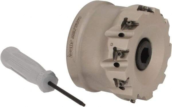 Iscar - 9 Inserts, 2-1/2" Cut Diam, 1" Arbor Diam, 0.315" Max Depth of Cut, Indexable Square-Shoulder Face Mill - 0/90° Lead Angle, 1-3/4" High, T490 LN.T 0804 Insert Compatibility, Through Coolant, Series Helitang - Industrial Tool & Supply