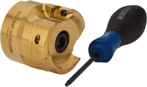 Seco - 2" Cut Diam, 0.295" Max Depth, 3/4" Arbor Hole, 3 Inserts, XPKX12 Insert Style, Indexable Copy Face Mill - R220.97-12 Cutter Style, 30,000 Max RPM, 1.77" High, Through Coolant, Series R220 - Industrial Tool & Supply