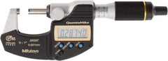 Mitutoyo - 0 to 1 Inch Range, 0.0001 Inch Resolution, Rapid Measurement, IP65 Electronic Outside Micrometer - 0.0001 Inch Accuracy, Ratchet Stop Thimble, Carbide Face, SR44 Battery, Plastic Case, Includes NIST Traceable Certification of Inspection - Industrial Tool & Supply
