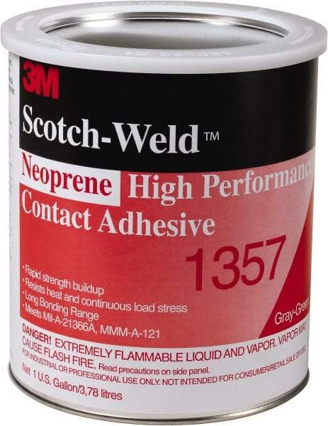 3M - 1 Gal Can Light Yellow Contact Adhesive - Series 1357, 30 min Working Time, Bonds to Polystyrene Foam Panels, Rubber, Vinyl Floor, Wall Lining & Flooring - Industrial Tool & Supply