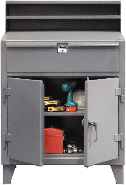Strong Hold - 1 Drawer Shop Desk - 36 Inch Wide x 28 Inch Deep x 54 Inch High, Dark Gray - Industrial Tool & Supply