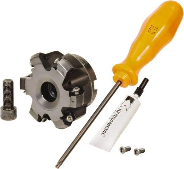 Kennametal - 2" Cut Diam, 3/4" Arbor Hole, 4.3mm Max Depth of Cut, 30° Indexable Chamfer & Angle Face Mill - 6 Inserts, HNGJ 0604... Insert, Series Dodeka - Industrial Tool & Supply