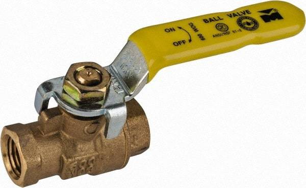 Value Collection - 3/8" Pipe, Full Port, Brass Packing Gland Ball Valve - Inline - Two Way Flow, IPS Ends, Lever Handle, 600 WOG, 150 WSP - Industrial Tool & Supply