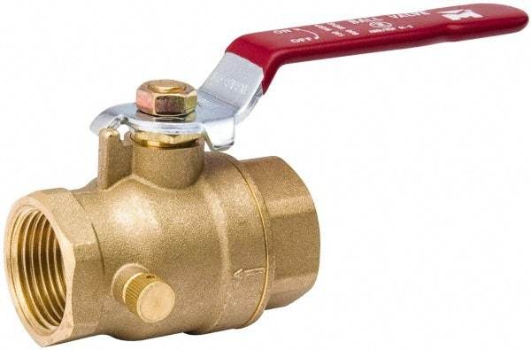 Value Collection - 1/2" Pipe, Full Port, Brass Side Drain Ball Valve - Inline - Two Way Flow, IPS Ends, Lever Handle, 500 WOG, 150 WSP - Industrial Tool & Supply