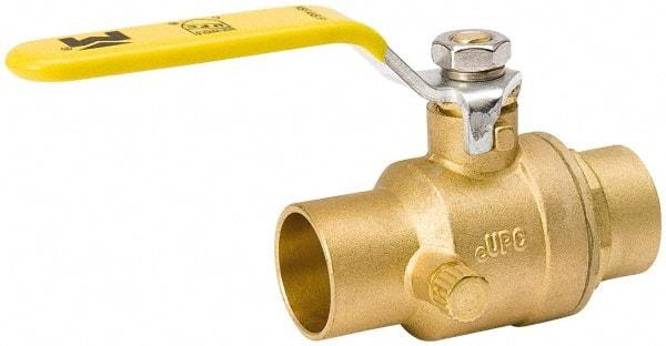 Value Collection - 1/2" Pipe, Full Port, Brass Side Drain Ball Valve - Inline - Two Way Flow, C x C Ends, Lever Handle, 500 WOG, 150 WSP - Industrial Tool & Supply