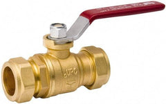Value Collection - 1/2" Pipe, Full Port, Brass Standard Ball Valve - Inline - Two Way Flow, Comp Ends, Lever Handle, 200 WOG, 150 WSP - Industrial Tool & Supply