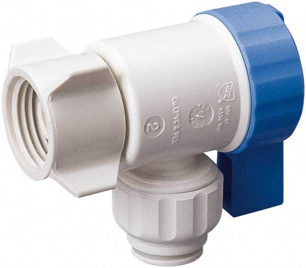 Value Collection - 3/8 x 1/2" Pipe, Full Port, Polysulfone Standard Ball Valve - Inline - Two Way Flow, Push Fit Ends, Lever Handle, 250 WOG, 200 WSP - Industrial Tool & Supply