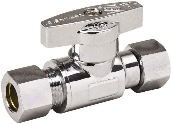 Value Collection - Female Compression 3/8 Inlet, 125 Max psi, Chrome Finish, Brass Water Supply Stop Valve - 3/8 Compression Outlet, Straight, Chrome Handle, For Use with Any Water Supply Shut Off Application - Industrial Tool & Supply