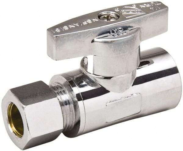 Value Collection - Sweat 1/2 Inlet, 125 Max psi, Chrome Finish, Brass Water Supply Stop Valve - 3/8 Compression Outlet, Straight, Chrome Handle, For Use with Any Water Supply Shut Off Application - Industrial Tool & Supply