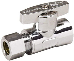 Value Collection - FIP 3/8 Inlet, 125 Max psi, Chrome Finish, Brass Water Supply Stop Valve - 3/8 Compression Outlet, Straight, Chrome Handle, For Use with Any Water Supply Shut Off Application - Industrial Tool & Supply