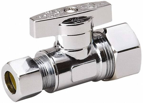 Value Collection - Compression 5/8 Inlet, 125 Max psi, Chrome Finish, Brass Water Supply Stop Valve - 3/8 Compression Outlet, Straight, Chrome Handle, For Use with Any Water Supply Shut Off Application - Industrial Tool & Supply