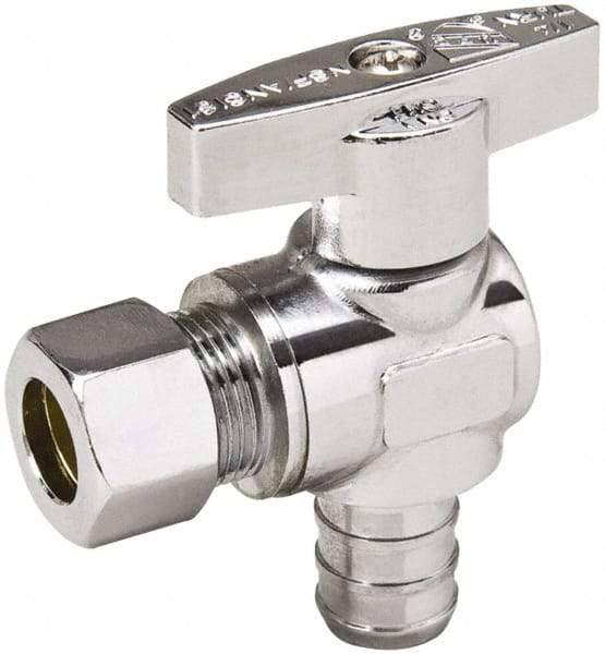 Value Collection - PEX 1/2 Inlet, 125 Max psi, Chrome Finish, Brass Water Supply Stop Valve - 3/8 Compression Outlet, Angle, Chrome Handle, For Use with Any Water Supply Shut Off Application - Industrial Tool & Supply