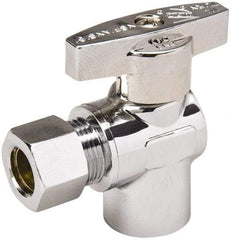 Value Collection - Sweat 1/2 Inlet, 125 Max psi, Chrome Finish, Brass Water Supply Stop Valve - 3/8 Compression Outlet, Angle, Chrome Handle, For Use with Any Water Supply Shut Off Application - Industrial Tool & Supply