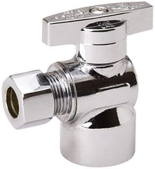 Value Collection - FIP 1/2 Inlet, 125 Max psi, Chrome Finish, Brass Water Supply Stop Valve - 3/8 Compression Outlet, Angle, Chrome Handle, For Use with Any Water Supply Shut Off Application - Industrial Tool & Supply