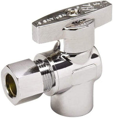 Value Collection - FIP 3/8 Inlet, 125 Max psi, Chrome Finish, Brass Water Supply Stop Valve - 3/8 Compression Outlet, Angle, Chrome Handle, For Use with Any Water Supply Shut Off Application - Industrial Tool & Supply