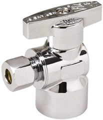 Value Collection - FIP 1/2 Inlet, 125 Max psi, Chrome Finish, Brass Water Supply Stop Valve - 1/4 Compression Outlet, Angle, Chrome Handle, For Use with Any Water Supply Shut Off Application - Industrial Tool & Supply