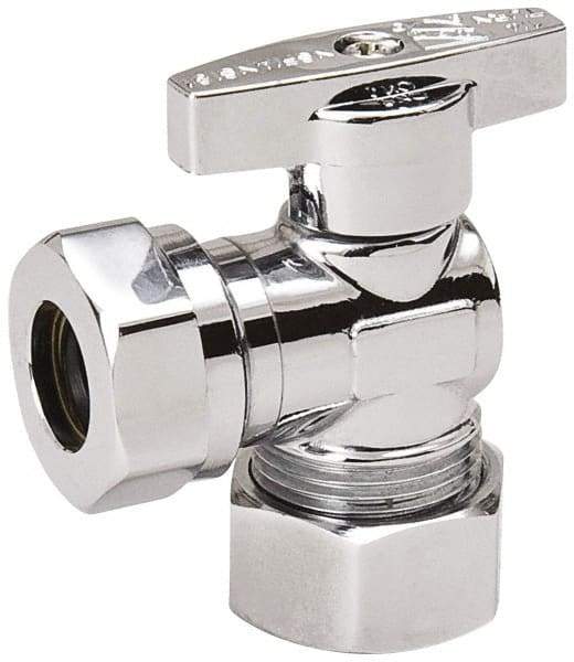 Value Collection - Compression 5/8 Inlet, 125 Max psi, Chrome Finish, Brass Water Supply Stop Valve - 7/16 Compression Outlet, Angle, Chrome Handle, For Use with Any Water Supply Shut Off Application - Industrial Tool & Supply