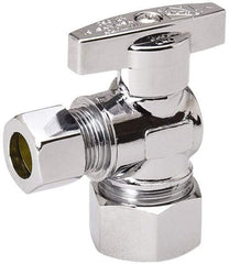 Value Collection - Compression 5/8 Inlet, 125 Max psi, Chrome Finish, Brass Water Supply Stop Valve - 3/8 Compression Outlet, Angle, Chrome Handle, For Use with Any Water Supply Shut Off Application - Industrial Tool & Supply