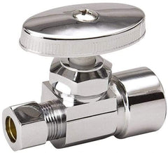 Value Collection - FIP 1/2 Inlet, 125 Max psi, Chrome Finish, Brass Water Supply Stop Valve - 3/8 Compression Outlet, Straight, Chrome Handle, For Use with Any Water Supply Shut Off Application - Industrial Tool & Supply