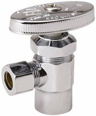 Value Collection - FIP 3/8 Inlet, 125 Max psi, Chrome Finish, Brass Water Supply Stop Valve - 3/8 Compression Outlet, Angle, Chrome Handle, For Use with Any Water Supply Shut Off Application - Industrial Tool & Supply