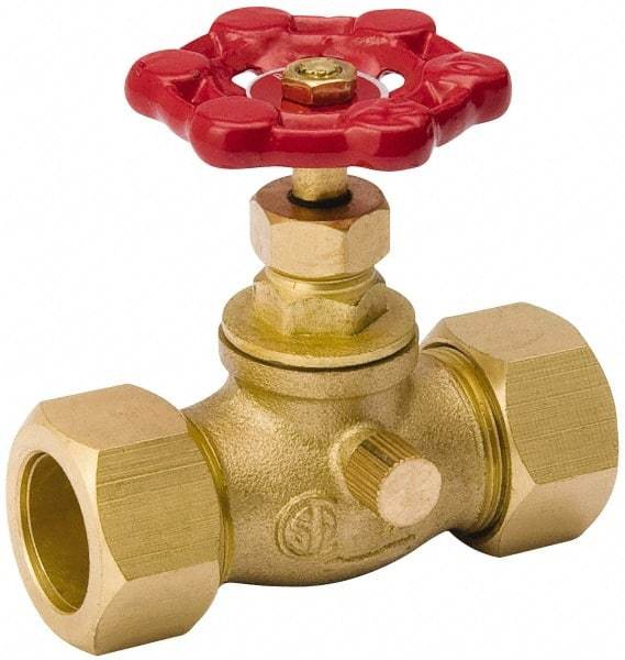 Value Collection - 1/2" Pipe, 125 psi WOG Rating, Brass Stop & Waste Valve - Lobe Type Handle, Comp End Connections, Use with Water, Oil, Air - Industrial Tool & Supply
