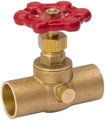 Value Collection - 3/4" Pipe, 125 psi WOG Rating, Brass Stop & Waste Valve - Lobe Type Handle, C x C End Connections, Use with Water, Oil, Air - Industrial Tool & Supply