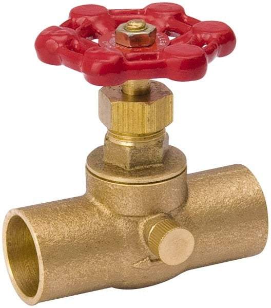 Value Collection - 3/8" Pipe, 125 psi WOG Rating, Brass Stop & Waste Valve - Lobe Type Handle, C x C End Connections, Use with Water, Oil, Air - Industrial Tool & Supply