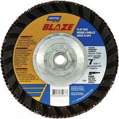 Norton - 120 Grit, 7" Disc Diam, 5/8-11 Center Hole, Type 27 Ceramic Alumina Flap Disc - 8,600 Max RPM, Polyester Backing, Arbor Attaching System, Coated - Industrial Tool & Supply