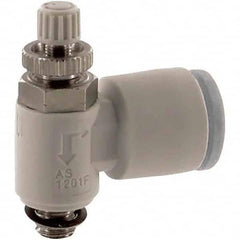 SMC PNEUMATICS - Speed & Flow Control Valves Valve Type: Flow Control Elbow Male Thread Size: 10-32 UNF - Industrial Tool & Supply