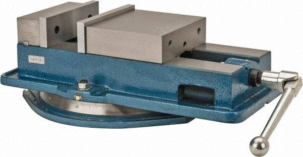 Interstate - 8" Jaw Width, 8-1/4" Jaw Opening Capacity, Horizontal Swivel Machine Vise - Manual Operation, 1 Station, 21-3/4" Long x 5-5/16" High x 2" Deep, 2" Jaw Height - Industrial Tool & Supply