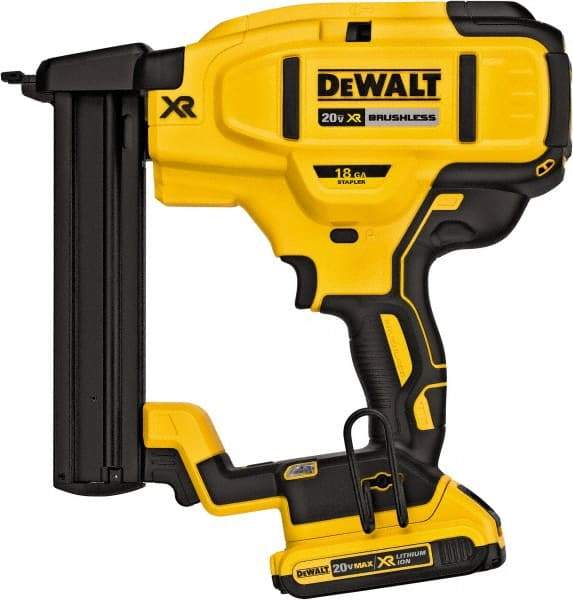DeWALT - 1/4" Crown, 18 Gauge, 100 Staple Capacity Power Stapler - Includes Kit Bag; 20V Max Battery - Industrial Tool & Supply