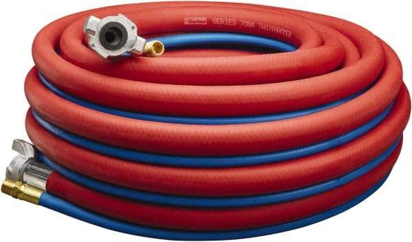 Parker - 3/4" ID 50' Long Jackhammer Hose - Universal Style Coupling (Air Hose)/Male NPT (Water Hose) Ends, 300 Working psi, -40 to 212°F, 3/4 x 3/8" Fitting, Red & Blue - Industrial Tool & Supply