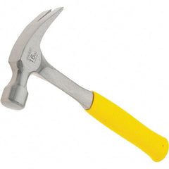 Stanley - 16 oz Head, Curved Claw Hammer - 12.8" OAL, Steel Head, 1.1" Face Diam, Smooth Face, Steel Handle with Grip - Industrial Tool & Supply