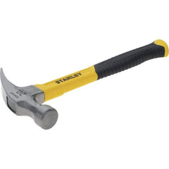 Stanley - 20 oz Head, Curved Claw Hammer - 12.83" OAL, Steel Head, 1.18" Face Diam, Smooth Face, Fiberglass Handle with Grip - Industrial Tool & Supply
