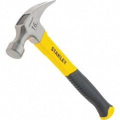 Stanley - 16 oz Head, Straight Rip Claw Hammer - 12.8" OAL, Steel Head, 1.1" Face Diam, Smooth Face, Fiberglass Handle with Grip - Industrial Tool & Supply