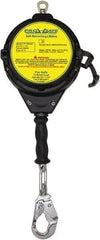 PRO-SAFE - 30' Long, 310 Lb Capacity, Galvanized Steel Cable Self-Retracting Lifeline - 3/16" Diam, Swivel Locking Snap Hook Connector with Load Indicator, Self-Locking Carabiner Connector, Metallic/Black - Industrial Tool & Supply